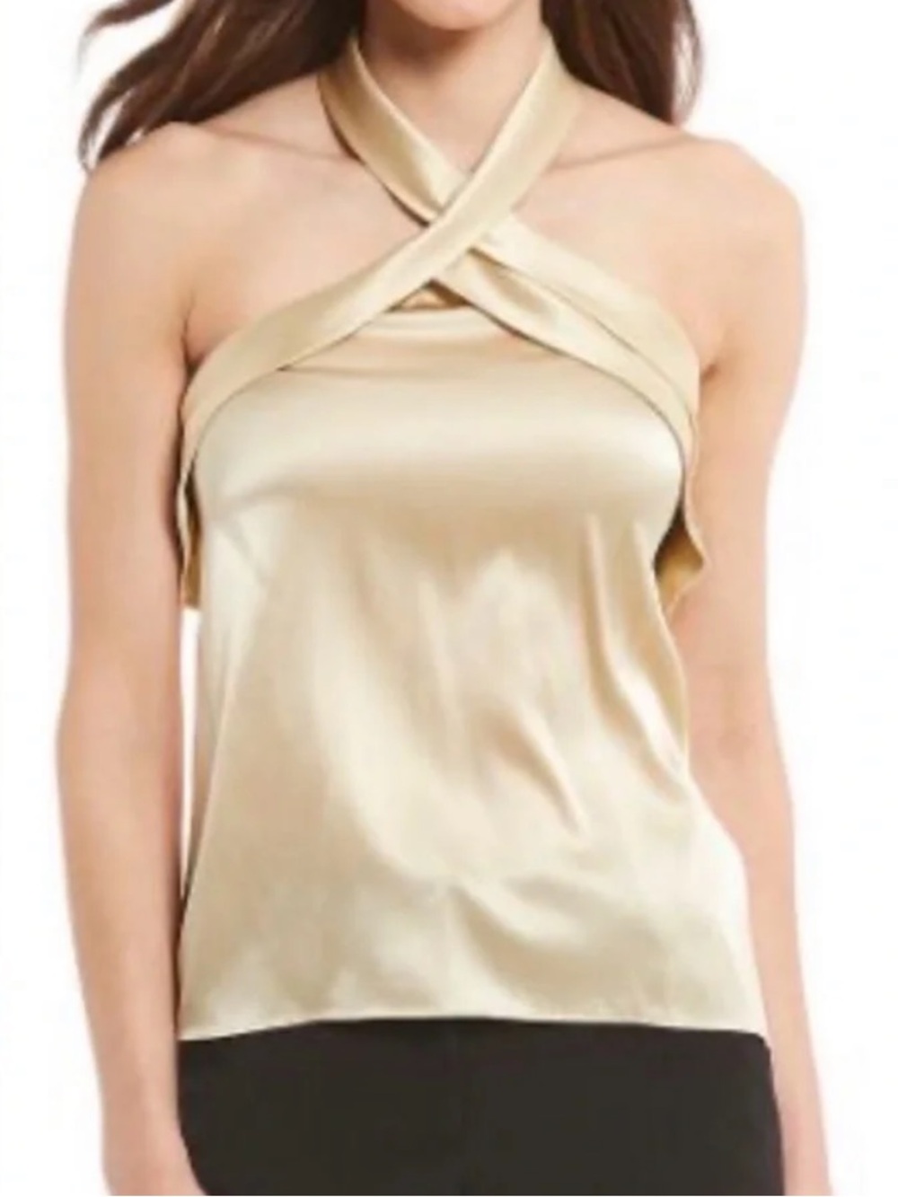 ANTONIO MELANI Champagne Halter Crossover Satin Camisole